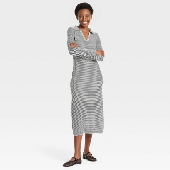 a new day Dresses & Skirts - NWOT a new day Black and White Striped Long Sleeve Midi Dress